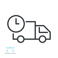 Fast delivery line icon. Fast shipping delivery truck, 24 hour fast speed Courier van distribution business logistics for web app. Vector illustration editable stroke design on white background EPS 10