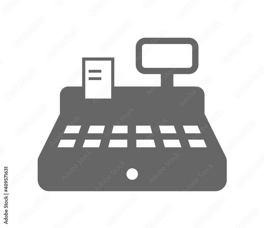 Poster cash register icon isolated on white background. cash register with check monochrome vector icon for