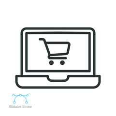 Online store ecommerce solid icon. Open laptop with screen for buy, sell in retail market concept of online shopping Can use for web infographics Vector illustration design on white background EPS 10