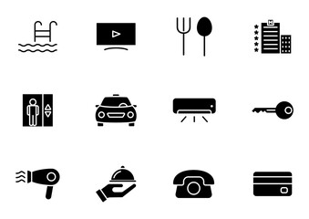 hotel silhouette vector icons isolated on white. hotel icon set for web, mobile apps, ui design and print