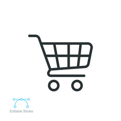 Shopping cart line icon. Trolley or shopping bag in grocery market, supermarket. Add purchase item Logo in online shopping symbol. Editable stroke vector illustration design on white background. EPS10