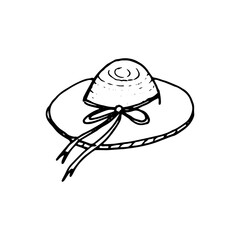Straw summer hat.Doodle.Hand drawing.Element for the design.