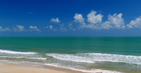 Panorama Beautiful tropical sea and sand beach with blue sky for background