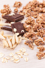 Granola, oat flakes and chocolate, healthy food for breakfast