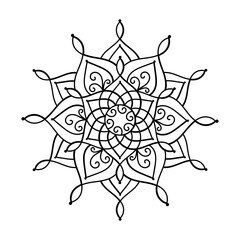 Coloring book, mandala, abstract elements, flower pattern . For adults and older children. Ornate hand-drawn vector illustration