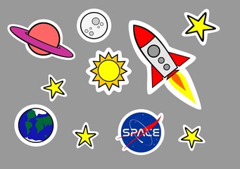 STICKER ROCKET SPACE, PLANET, MOON, SUN AND STARS PATCHES