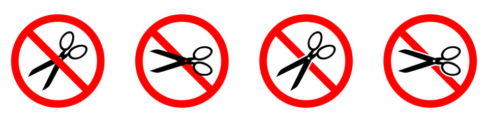 Stop or ban red round sign with scissors icon. Scissors is prohibited