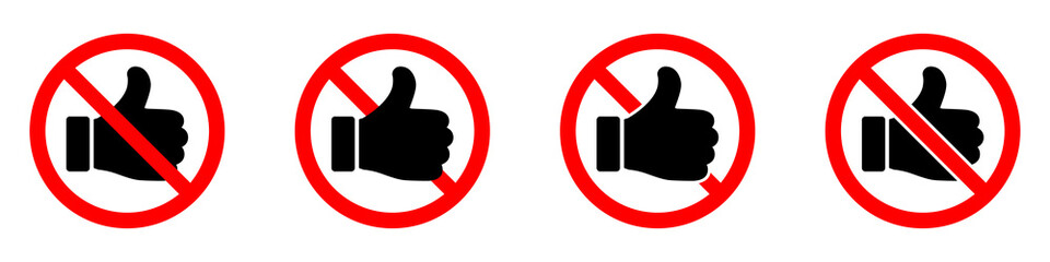 Thumb up is forbidden. Thumb up with ban icon. Liked vector icons.