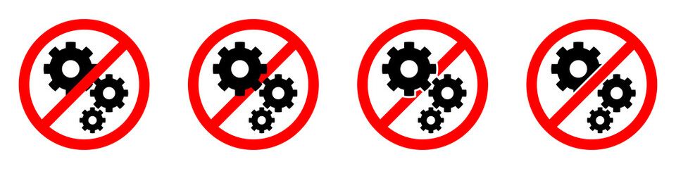 No cogwheels icon. Cogwheels ban icon. Gears is prohibited. Vector illustration.