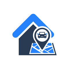 Find Car Parking zone icon. Parking, search car, rent car, find automobile zone icon.