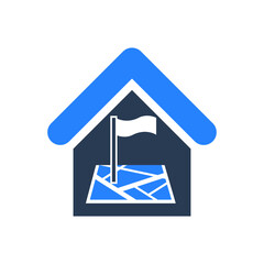 Location pointer icon. Home, house, hotel, restaurant, office, shopping mall location icon. Find home, address, search map and GPS tracking icon.