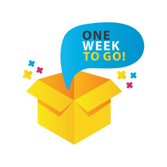 one week to go sale countdown lettering with box carton