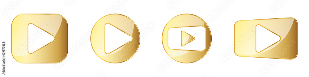 Wall mural set of gold play buttons. play icons isolated. vector illustration