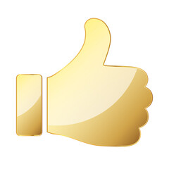 Gold thumb up icon. Vector illustration. Gold symbol of like