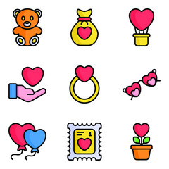 valentine day vector color outline icons set, modern vector smooth style, using for web or mobile applications.