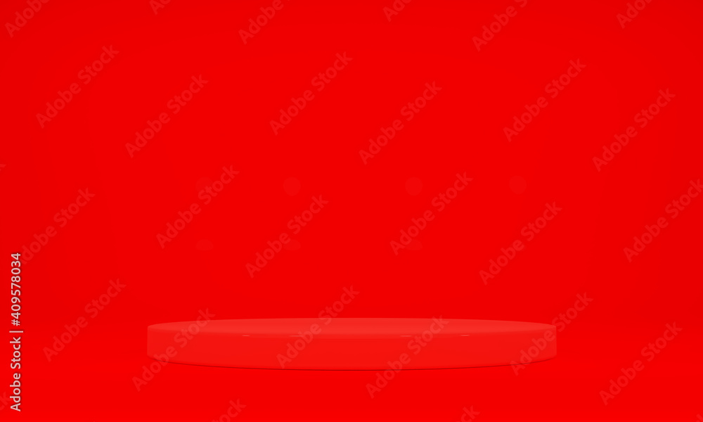 Poster 3d rendering studio with red geometric shapes on the ground to present a product simulating a red ba