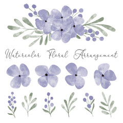 watercolor cute purple petal flower arrangement element