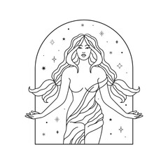 Cancer zodiac sign. Female. Line Art.