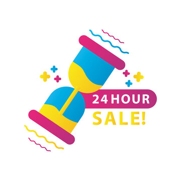 24 hours sale countdown lettering with hourglass