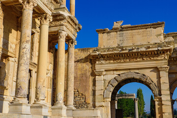 Obraz premium Library of Celsus, an ancient Roman building in Ephesus Archaeological Site, Turkey