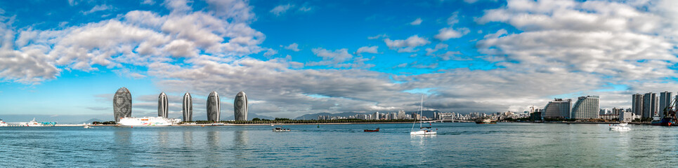 Obraz premium Aerial photography of Hainan island scenery and modern architectural landscape