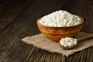 cottage cheese in clay bowl