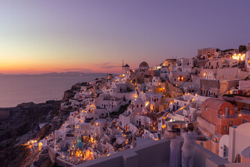Oia Sunset, Santorini island, Greece. Stunning evening view of Santorini island. Picturesque summer...