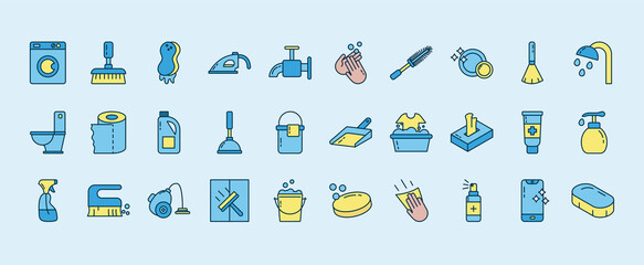 bundle of thirty disinfection and cleaning set icons