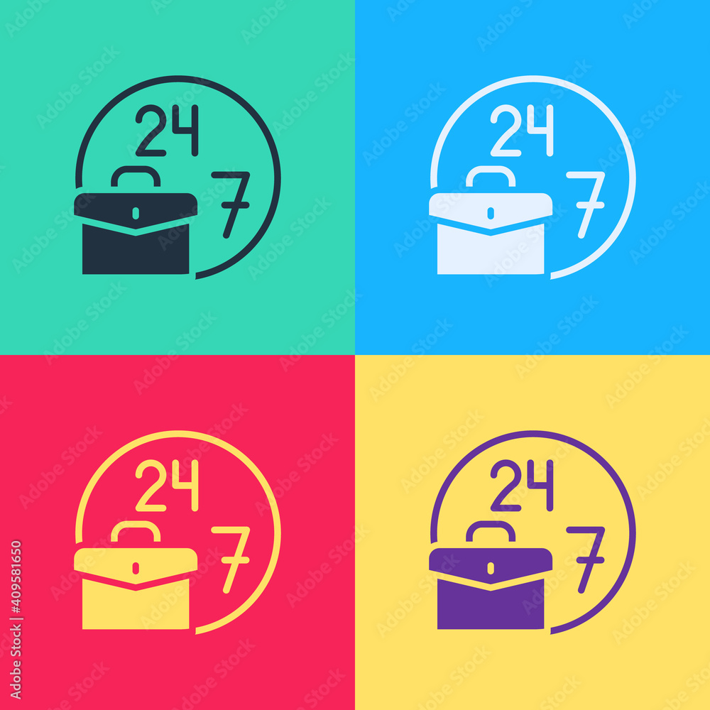 Poster pop art always busy icon isolated on color background. vector.