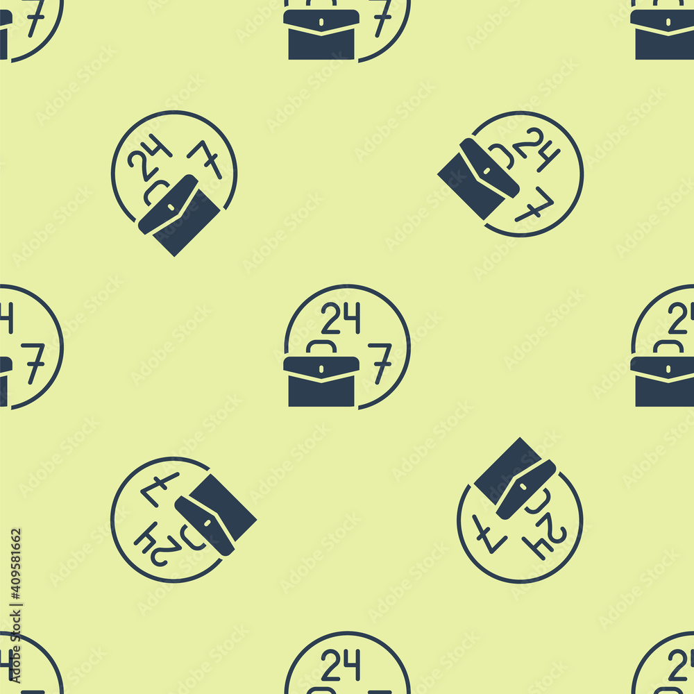 Poster blue always busy icon isolated seamless pattern on yellow background. vector.