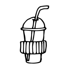 lemon soft drink, cocktail with a straw in the doodle style