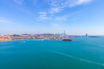 Fototapeta premium Aerial photography Qingdao Bay city architecture landscape skyline panorama