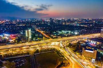 Obraz premium Aerial photography of Hangzhou, Zhejiang, city architecture landscape skyline panorama twilight