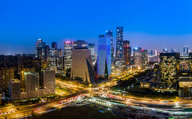 Fototapeta na wymiar Aerial photography of Hangzhou, Zhejiang, city architecture landscape skyline panorama twilight