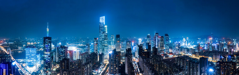 Fototapeta na wymiar Aerial photography Guangzhou CBD architectural landscape skyline twilight