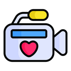 movie, video camera color outline icon collection for valentine day.