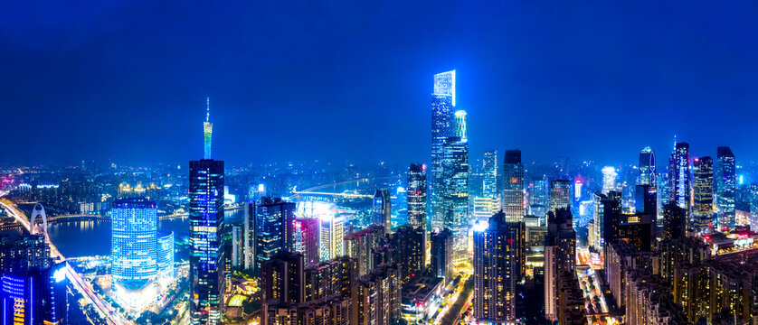 Aerial photography Guangzhou CBD architectural landscape skyline twilight