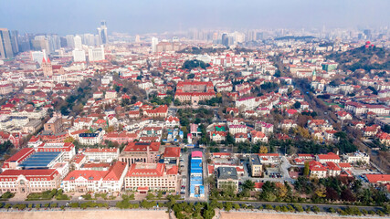 Aerial view of European architecture landscape in Qingdao old city