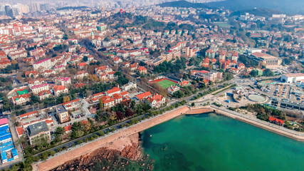 Aerial view of European architecture landscape in Qingdao old city