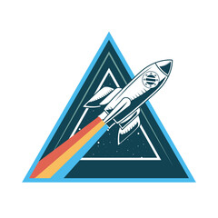 spaceship rocket drawn with rainbow startup in triangular frame