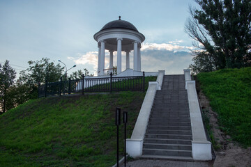 Ostrovsky's pavilion on the banks of the Volga River in Kostroma on a summer evening