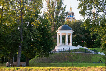 Ostrovsky's pavilion on the banks of the Volga River in Kostroma on a summer evening