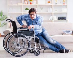 Young student on wheelchair in disability concept