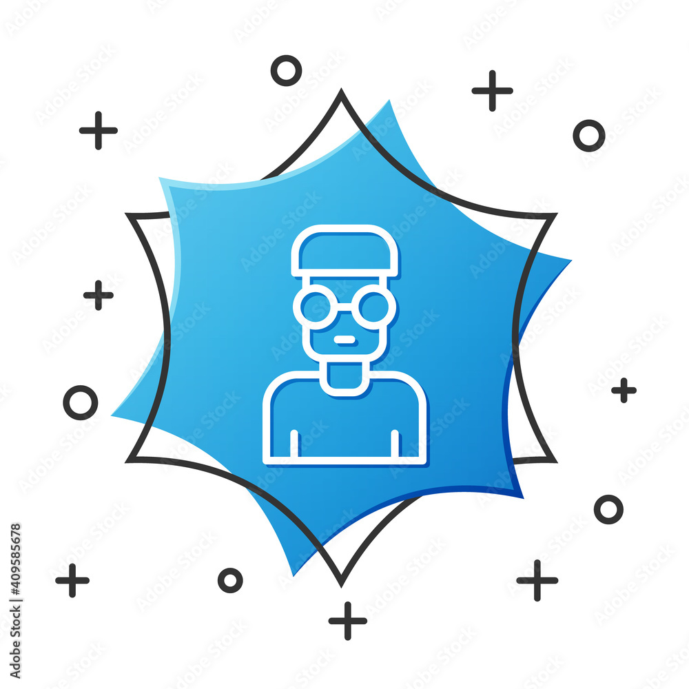 Aufkleber white line nerd geek icon isolated on white background. blue hexagon button. vector.