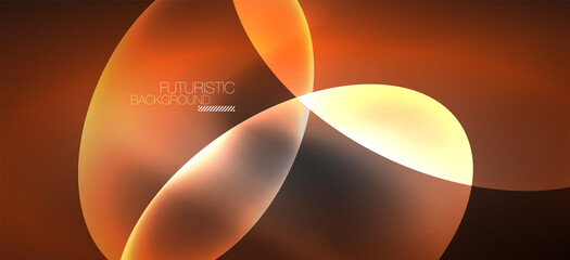 Neon ellipses abstract backgrounds. Shiny bright round shapes glowing in the dark. Vector futuristic illustrations for covers, banners, flyers and posters and other