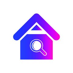 Find Home Icon. Search home, real estate, magnifying, house search, land property icon.