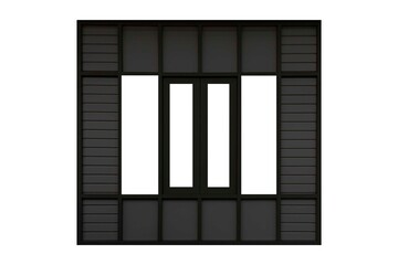 Black vintage old wooden door frame with louver isolated on a white background
