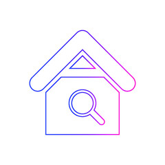 Find Home Icon. Search home, real estate, magnifying, house search, land property icon.