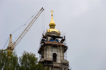 The reconstructed bell tower of the Epiphany Cathedral in the city of Kostroma