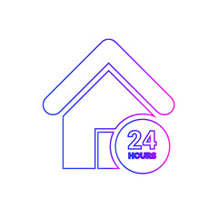 24 hours service icon. 24 hours open, home, dedicated service icon.